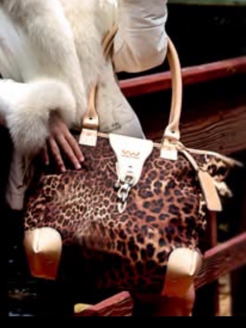 Leopard Print Tote with Tan Trim and Silver Hardware
